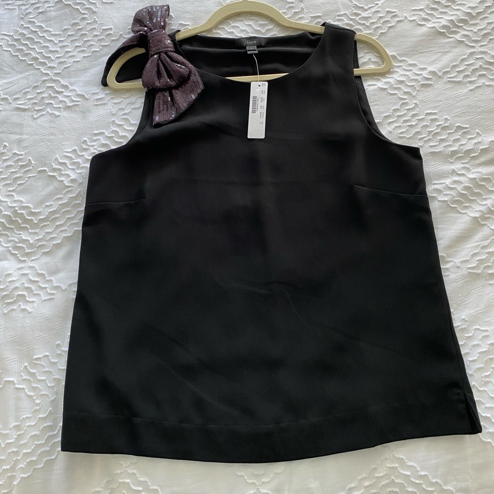Jcrew black sleeveless top with purple bow - NwT